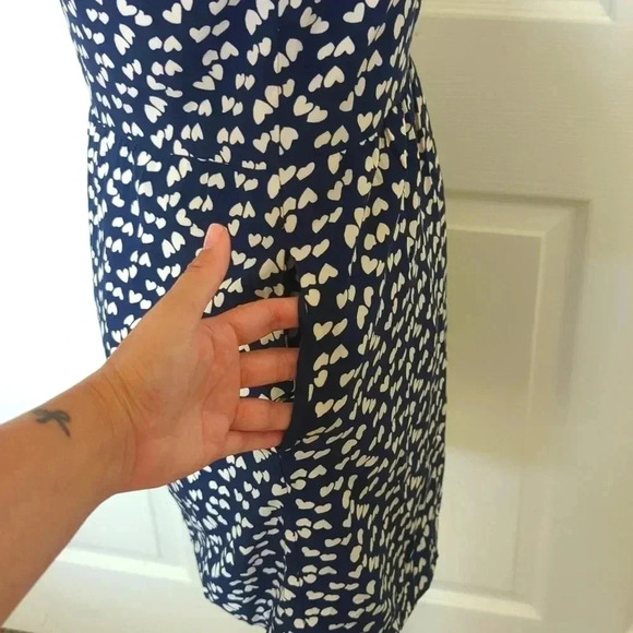 J. CREW Navy Blue White Heart Print Tank Top Button Mini Knee Length Dress - Picture 7 of 9
